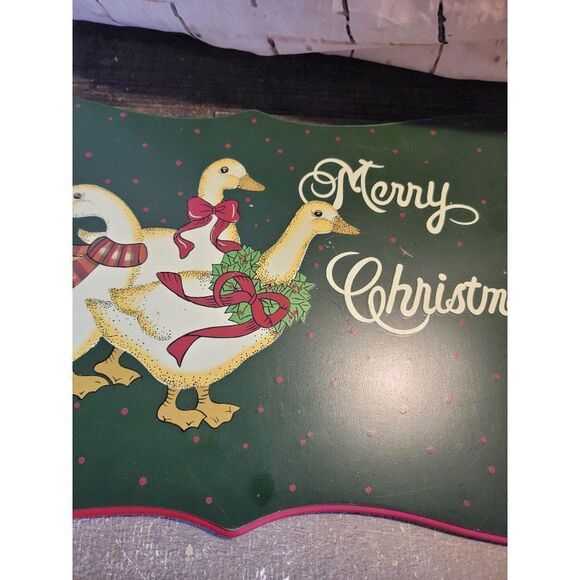 Wooden Merry Christmas goose duck mistletoe bow sign Decor Xmas figure - Picture 2 of 6